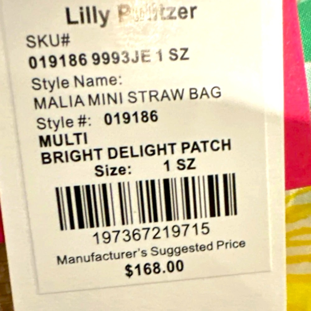 NWT LILLY PULITZER MALIA MINI STRAW BAG BRIGHT DELIGHT PATCH MULTI BEAUTIFUL! - Picture 15 of 15